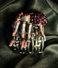 Vintage Spider Statement Ruby Red Rhinestones Silver Adjustable Cuff Bracelet