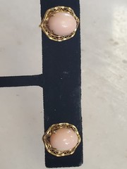 Vintage Sorrento 12K Gold Filled Cabochon Angel Skin Coral Screw Back Earrings