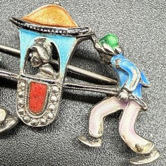 Vintage Unmarked Silver Marcasite Sedan Chair Brooch 7 Grams 935? AS IS