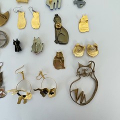 Vtg WHIMSICAL CAT Brooch Lot 50s 70s 80s Jewelry Artisan Burch Pinback Earrings