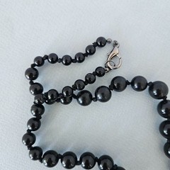 36″ Long Graduated Black Individually Knotted Bead Necklace