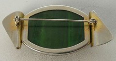 Vintage Art Deco Carved Floral Varied Green Bakelite Catalin Curled Ribbon Pin