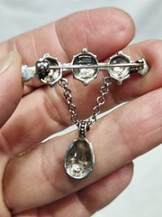 Vintage 925 Sterling Silver Marcasite Floral Bar Brooch w/Pendant Estate Find