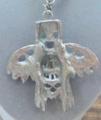 Vintage Thunderbird Faux Turquoise Silvertone Potmetal Pendant Necklace