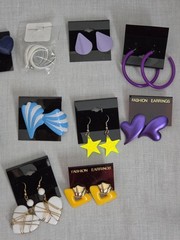 Ultimate 80s Earrings Lot 13 Pairs Colorful Vtg Hearts Hoops Neon Retro Party