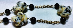 Vintage Venetian Fancy Pinched Gold Black Glass Beads Beaded Demi Parure