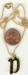 1 PIECE VINTAGE GOLD INITIAL “D” PENDANT 15.5″ CURB CHAIN NECKLACE T397