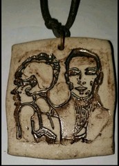 Handmade Vintage Betty Foster Signed Porcelain Stoneware Pendant Necklace NEW