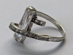 Vintage ring sterling silver 925 Size 7.5 Wt 3.65g Long Baguette Ukraine Bypass