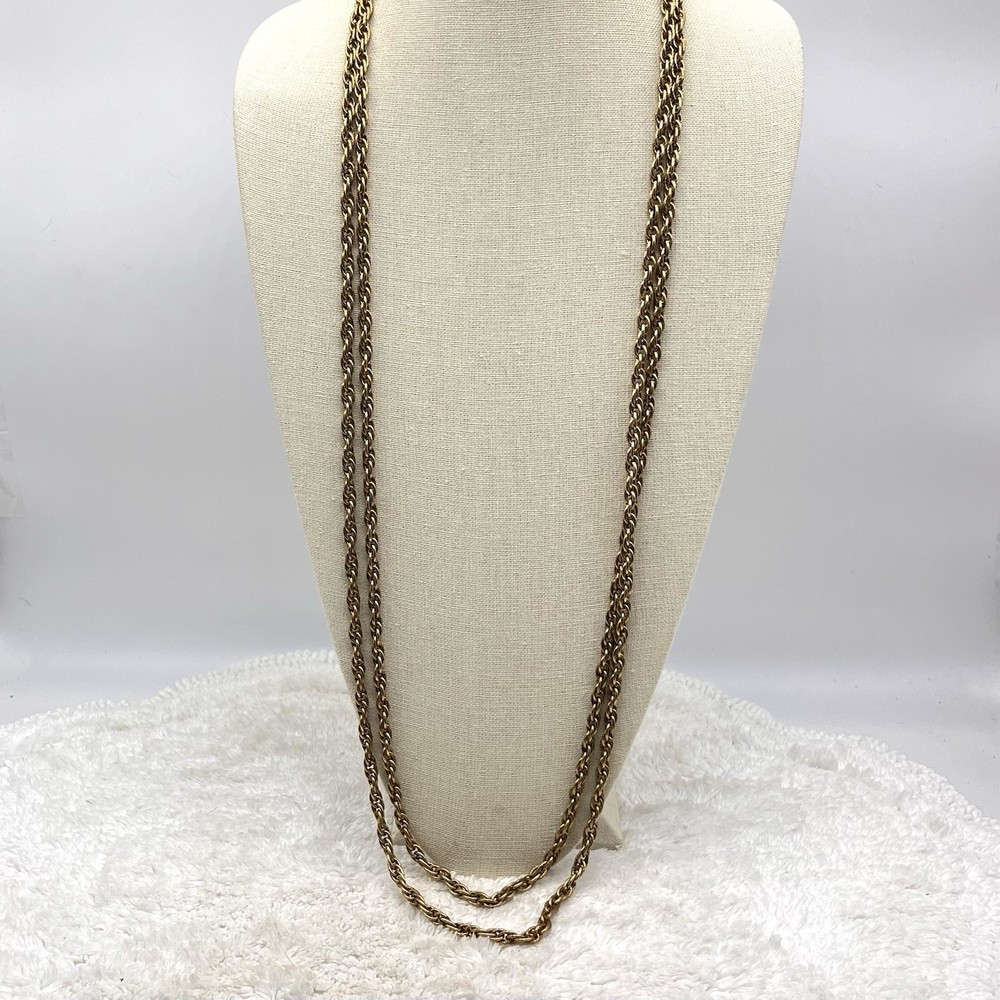 Vintage Gold Tone Necklace Extra Long Thick Chain 84″