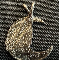 925 Sterling Silver Pendant with Girl’s Face Hat Crescent Moon Silhouette USA