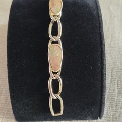 Vintage Women’s Abalone Shell Chain Link Bracelet Silver Tone 7″