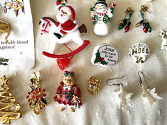 Vintage Christmas Jewelry Lot of 17 Pieces Earrings Pins Brooch Mixed Material