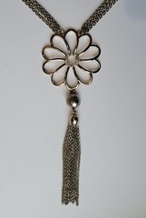 Gold Tone Flower Pendant Three Strand 28in Necklace With Chain Tassels Vintage