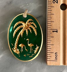VTG Palm Tree Pendant Green Glass Gold Tropical Retro For Germany