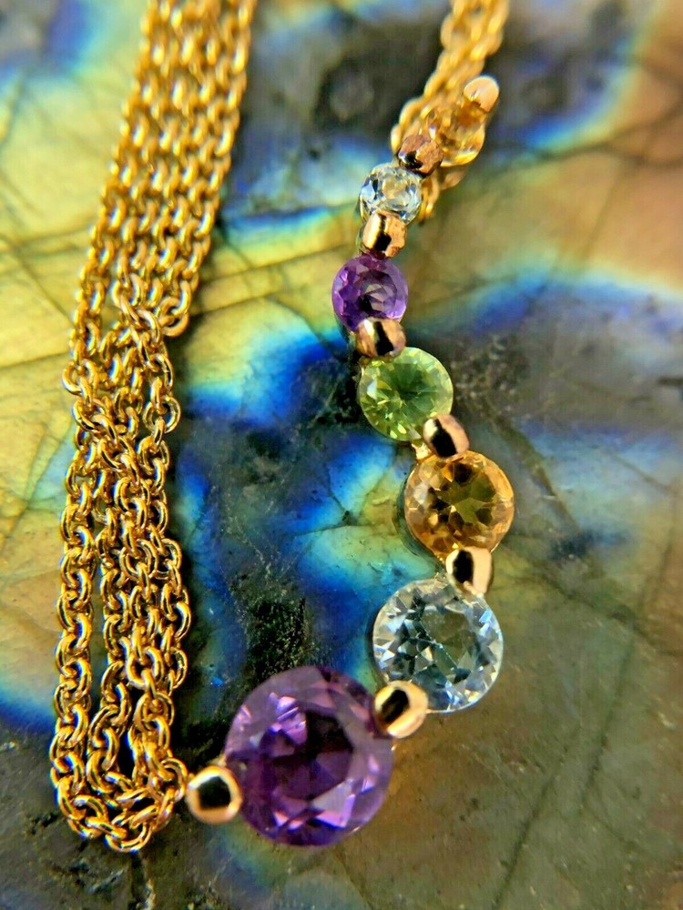 FAS Vintage Sterling Silver Vermeil 5mm Multi Gemstone Necklace 17.75″