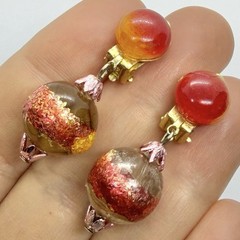 Vtg Hong Kong Lucite Foil Yellow Red Bead Dangle Earrings Clip-on