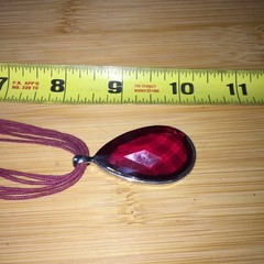 Vintage Statement Pendant Necklace Silver Tone Red Lucite Cord Romantic Academia