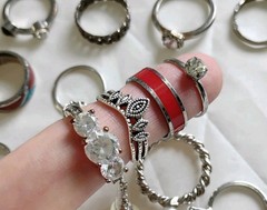 Huge Lot Of 35 Silvertone Costume Vintage Rings Various Sizes Mixed