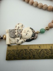 Vintage Necklace Pink Gemstone Flatback Carving Asian Figure 36” RO-DO NOS BL