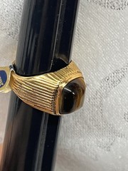 Vintage Vargas Men’s Ring 18kt Yellow Gold HGE Tiger’s Eye Sz 10.75