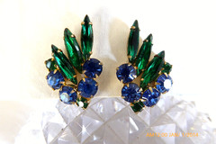 RARE VINTAGE JULIANA D&E BLUE & GREEN MARQUISE RHINESTONE NECKLACE EARRINGS SET