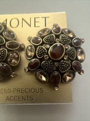Vintage Monet Clip Earrings Semi Precious Stones (rubies) MSRP: $60 In 1980s