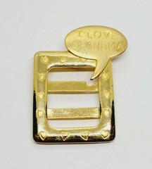 JJ Jonette Vintage I Love Grandma Photo Frame Brooch Pin Gold Tone