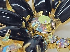 Juliana D&E Jet Black Marquise Flower & Crystal Rhinestone Highlights Brooch-(I)