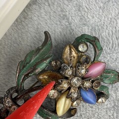 Vintage Pot Metal Brooch Rhinestone Flower REPAIR READ