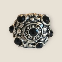 VTG Silver Tone Chunky Black Rhinestones Cocktail Dome Ring Adjustable