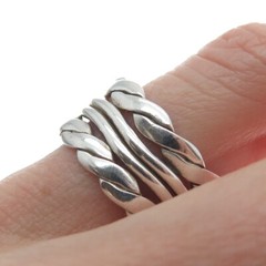 925 Sterling Silver Vintage Mexico Twisted Rope Multi-Row Band Ring Size 11.25