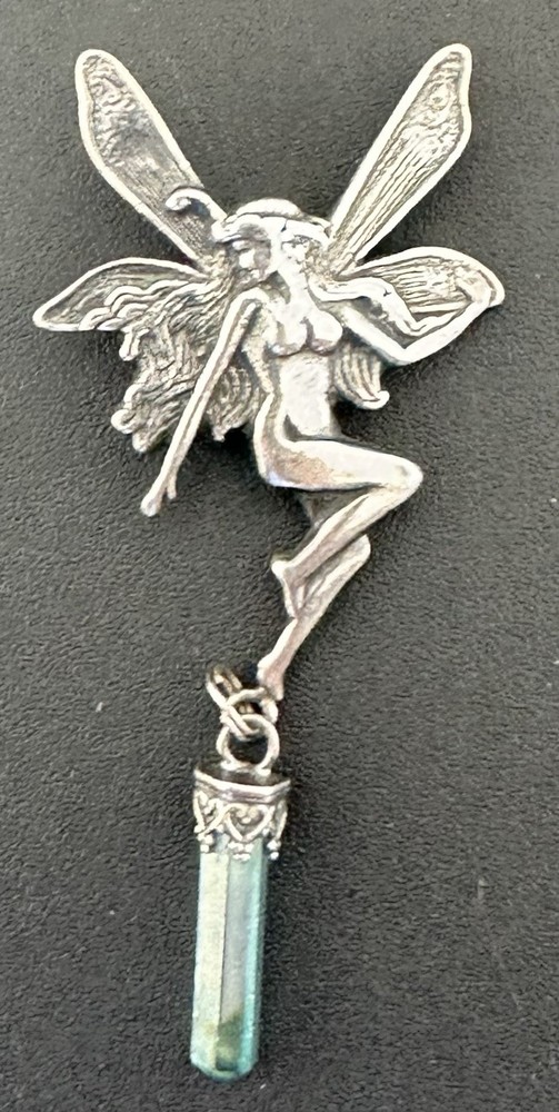 Vintage Sterling Silver Fairy Pixie Pendant Mythical Winged Woman Crystal