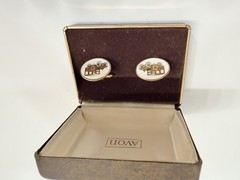 Avon Vintage Vehicle Motif Bullet Back Cufflinks in Original Box