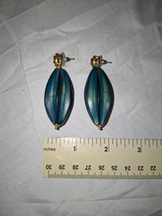 Vintage Designer 1992 Bronze Pave Gemstone Olive Tourmaline Blue Melon Earrings