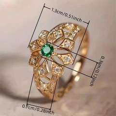 Art Deco Style Round Emerald Lab Created Diamond Engagement 14K Gold Finish Ring