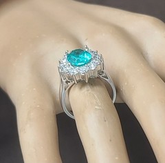 Vintage 18K White Gold Engagement Ring 4.02ct. Neon Blue Tourmaline Oval Shape