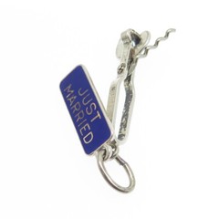 BEAU 925 Sterling Silver Antique Enamel “Just Married” Bottle Opener Pendant