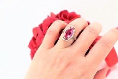 Vintage Designer Belais Ring 18K White Gold Pink Sapphire Filigree Art Deco S. 7