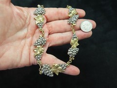 Vintage Two Tone Grape & Leaf Statement Necklace Wine Lover?