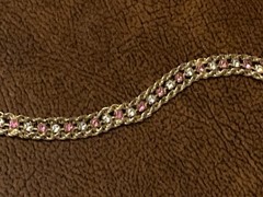Vintage Pink & Clear Rhinestone Tennis Bracelet Gold Tone 3 Strand 7″ L