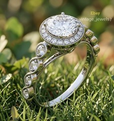 1.94CT Round Cut Halo Vintage Lab Created Diamond Engagement Ring 14K Gold Over