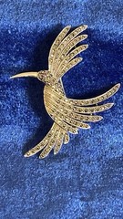 Vintage Large Estate Sterling Silver Hummingbird Brooch Pin With Amethyst Eye