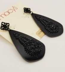 1980s Runway Jeweled Chandelier Earrings BLACK 2.5 in Ornate Vintage #3