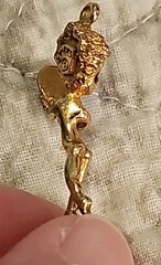CYVRA Vintage Pendant Fairy Cherub Pixie Looking In Mirror Gold Tone Rare Signed