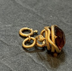 Antique 18k Gold Snake Serpent Charm Pendant Fob Diamond w/ Citrine