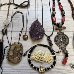 Vintage & Modern Asian Jewelry Lot Natural Mixed Gemstones Amethyst Pink Quartz