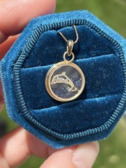 Vintage 14k Gold Diamond & Sapphire Shaker Pendant with Dolphin- 2.64 Grams