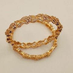 Cubic Zirconia 22k Rose Gold Plated Bangle, CZ American Diamond Bracelet 2 Pcs K