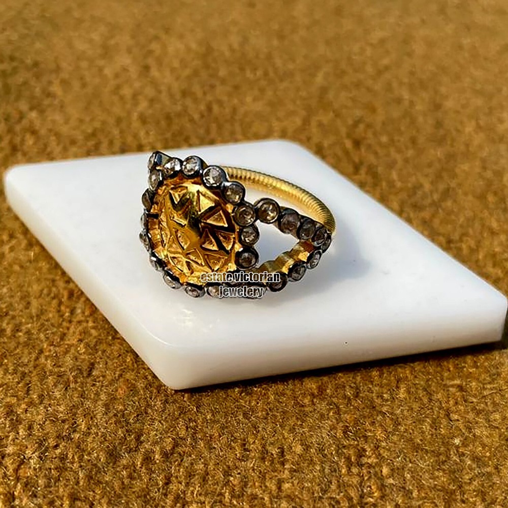 Stunning 1.91Ctw Genuine Old Mine Rose Cut Diamond Silver Victorian Ring Jewelry